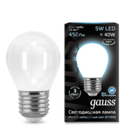 Лампа светодиодная филаментная Filament 5Вт шар 4100К нейтр. бел. E27 450лм milky GAUSS 105202205