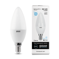 Лампа светодиодная LED 6Вт E14 220В 6500К Elementary свеча | 33136 Gauss