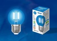 Лампа светодиодная LED-G45-5W/BLUE/E27 GLA02BL LED. "шар". серия Air color. Синий свет | UL-00002990 Uniel