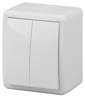 Выключатель двойной IP54, 10АХ-250В, ОУ, Эра Эксперт, Al+Cu,белый,11А-1404-01 - Б0038817 (Энергия света)