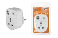 Адаптер универсальный поворотный с/з 250В 16А + 2USB 2.1A белый | SQ1806-0183 TDM ELECTRIC