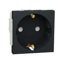 Розетка 1-м 2мод. Unica Modular 16А IP21 250В с заземл. защ. шторки винт. клеммы антрацит SchE NU303754 Schneider Electric