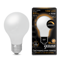Лампа светодиодная филаментная Filament 10Вт A60 2700К тепл. бел. E27 820лм диммир. milky GAUSS 102202110-D