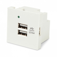 Модуль розетки USB для зарядки 2 порта 2М 2.1А 5В 45x45мм белый Hyperline 250097