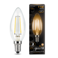 Лампа светодиодная филаментная Filament 11Вт свеча 2700К тепл. бел. E14 810лм GAUSS 103801111