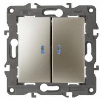 Выключатель Эра Elegance 14-1105-04 2-клавишный с подсветкой встроенный 250 В 10 А IP 20 шампань Б0034240 (Энергия света)