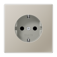 Штепсельная розетка SCHUKO одинарная, с заземлением, без шторок, 16A, 250В (механизм + накладка, рамки). Серия LS990 Материал- металл благородная сталь JUNG ES1520