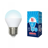 Лампа светодиодная LED-G45-9W/NW/E27/FR/NR Форма шар, матовая. Серия Norma. Белый свет (4000K). Картон. ТМ Volpe Uniel UL-00003828