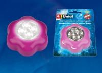 Розовый ТМ Uniel - UL-00001990 DTL-359 Цветок-A/Pink/4LED/3АAA Cветильник-ночник пушлайт питание от 3-х батареек AAA (в комплект не входят)