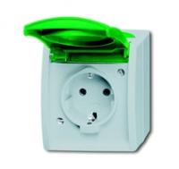 Розетка SCHUKO 16А 250В IP44 для открытого монтажа, c зелёной крышкой, серия ocean, цвет серый/сине-зелёный | 2083-0-0819 2CKA002083A0819 ABB