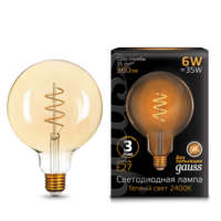 Лампа светодиодная филаментная Filament 6Вт G125 2400К тепл. бел. E27 360лм flexible golden GAUSS 158802008