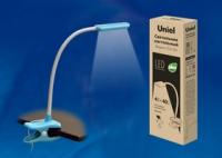 Светильник настольный TLD-554 Blue/LED/400Lm/5500K/Dimmer 4Вт «прищепка» сенсор. выкл. Uniel UL-00003646