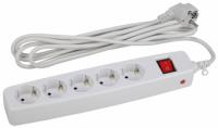 Удлинитель с сетевым фильтром 5х4м заземл. 10А IP20 SF-5es-4m-W защ. шторки выкл. ПВС 3х0.75 бел. ЭРА C0039532 (Энергия света)