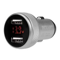 АЗУ 1000+2100мА серебр Rexant 18-1947 Автозарядка в прикуриватель 2хUSB с дисплеем