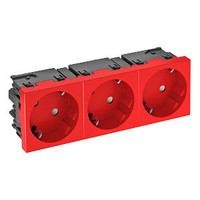 Розетка силовая 33° тройная 3х2К+З Modul45connect, со шторками, 16А 250В красная | 6120509 OBO Bettermann