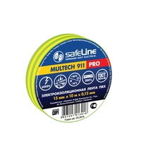 Изолента ПВХ желто-зеленая 15мм 10м Safeline 10256