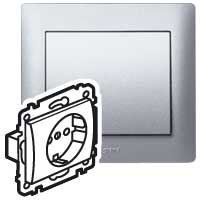 Розетка 1-м СП Galea Life 16А IP20 2P+E с заземл. немецк. стандарт лицев. панелью механизм алюм. Leg 771362 Legrand