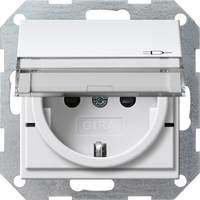 Розетка Gira System 55 1-мест. 1мод. механизм с накладкой З/К скр. уст-ки16А 220-250В со шторками крышкой IP20 белый | 276227