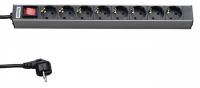 Блок розеток SHT19-8SH-S-2.5EUд. 19" шк., горизонт., с выкл. подсветкой, 8 Schuko(16A), 482.6x 44.4ммx44.4мм(ДхШхВ) | 26450 Hyperline