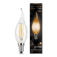 Лампа светодиодная филаментная Filament 7Вт свеча на ветру 2700К тепл. бел. E14 550лм GAUSS 104801107