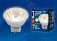 Лампа светодиодная LED-MR11-3W/WW/GU4/220V GLZ21TR 220В прозр. свет теплый бел. 3000К упак. картон Uniel UL-00001702