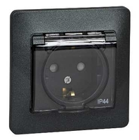 Розетка 1-м СП 1мод. Glossa 16А IP44 с заземл. защ. шторки крышкой в сборе антрацит SchE GSL000748 Schneider Electric